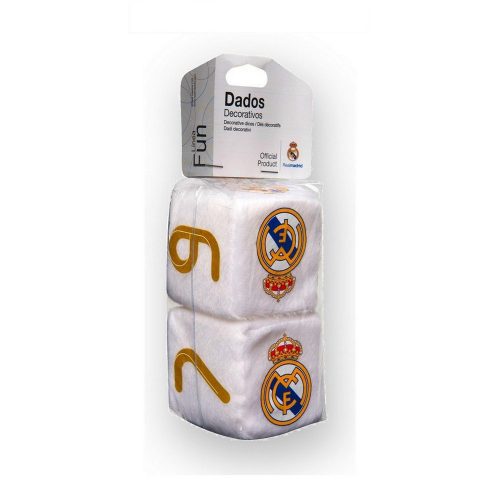 Real Madrid fluffy car dice 6x6 cm.