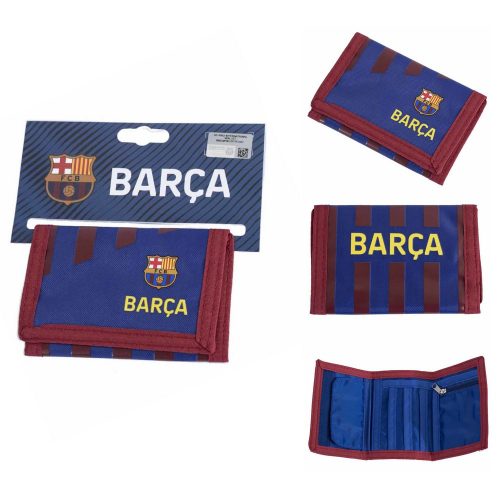 FC Barcelona Stripe Wallet with Club Crest – Multiple Compartments & Zippered Pocket – Official Licensed Product