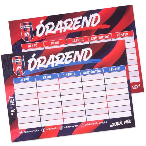 Fehérvár FC Double-Sided Red-Blue Timetable with “Hajrá, Vidi!” Text – The Perfect Fan Accessory for Your Everyday Life!