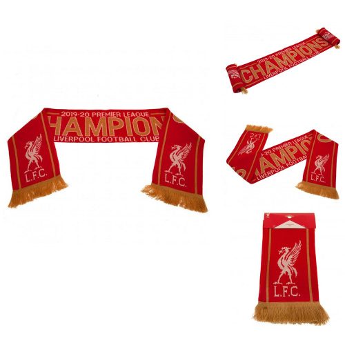 Liverpool FC Premier League Champions Scarf – Red Jacquard Knit Scarf with Gold Stripe Detail, Official Licensed Product